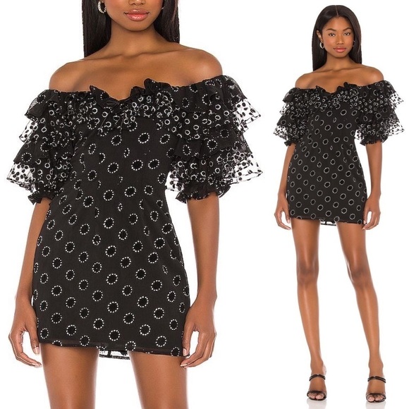 For Love & Lemons Black Ruffle ADELLA PARTY DRESS Size Small - Picture 5 of 8